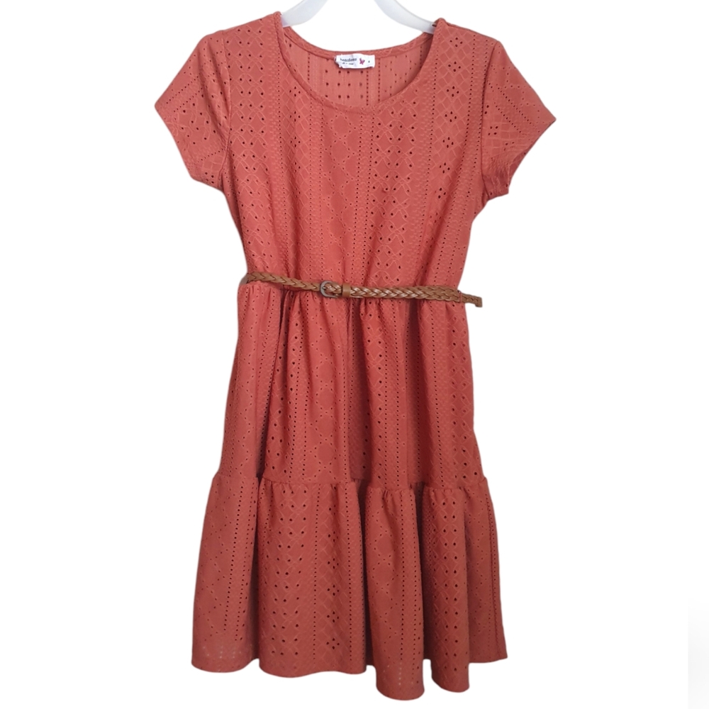 Beautees Girl Orange Brown Dress with Belt Size 8.